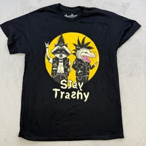 Threadless T Shirt Mens Medium Black Stay Trashy Raccoon Opossum Punk Rock Goth
